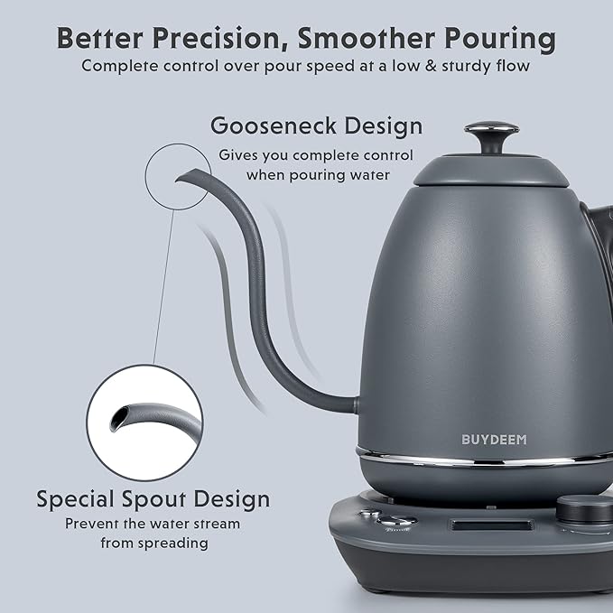 BUYDEEM K821 Electric Gooseneck Kettle with Variable Temperature Control, Pour Over Coffee Tea Kettle, Durable 18/8 Stainless Steel, Auto Keep Warm & Built in Brewing Timer, 0.8L