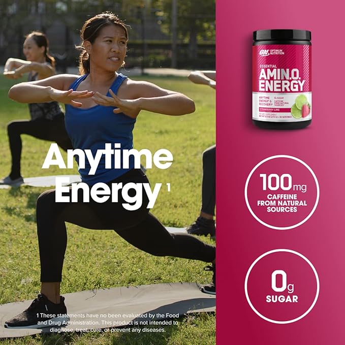 Optimum Nutrition Amino Energy - Pre Workout with Green Tea, BCAA, Amino Acids, Keto Friendly, Green Coffee Extract, Energy Powder - Strawberry Lime, 9.5 Ounce, 30 Servings (Packaging May Vary)