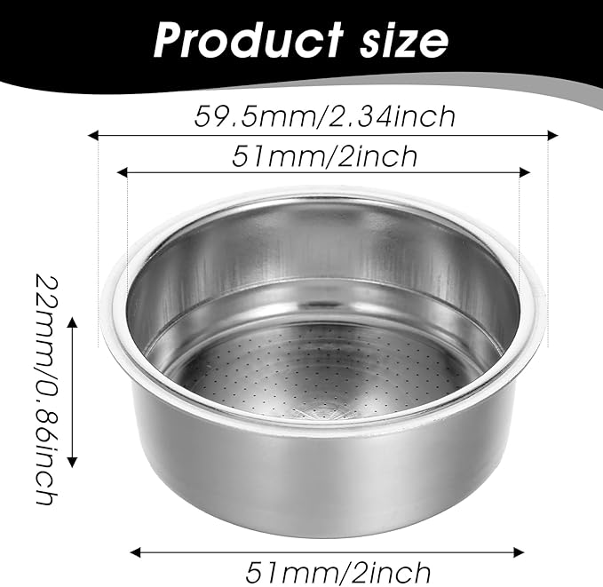 51mm Portafilter Basket, Double Layer Stainless Steel Coffee Filter, Double Cups 51mm Porous Filter for Coffee Machine Replacement Accessories, 2 Cups Capacity