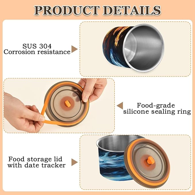 Coffee Storage Containers Airtight Food Storage Canister Set with Vacuum Seal, 500ml Food Grade Stainless Steel Coffee Bean & Tea Storage Jar Ice Fire Dragon