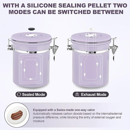 ShanSon Coffee Canister Airtight Coffee Container Stainless Steel Coffee Bean Storage Container with Scoop Coffee Canister for Beans Grounds Sugar Flour Tea Cereal,22OZ, Purple Upgraded Version