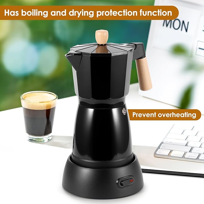 Electric Espresso Coffee Maker - 6 Cup Coffee Pot 300ml Electric Moka Pot, Portable Aluminum Cafeteras Electricas Italian Coffee Maker with Detachable Base, Coffee Machine, Gift for Coffee Lovers
