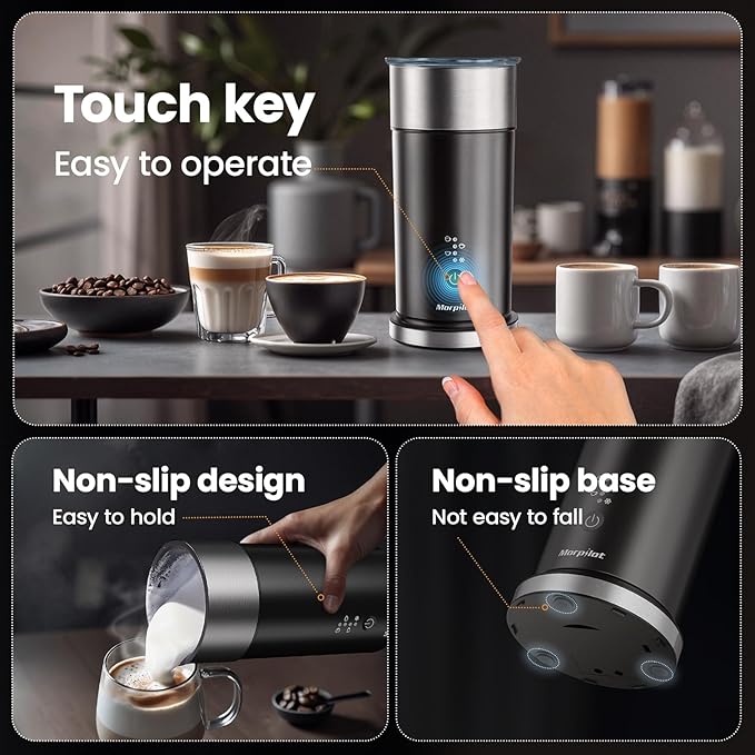 Electric Milk Frother and Steamer, 8.12oz/240ml 4 in 1 Milk Steamer Frother for Latte Cappuccino, Can Froth Both Hot and Cold Milk, Enjoy Perfect Milk Froth in 2 Min