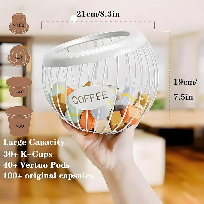 Coffee Pod Holder,K Cup Holder,Large Capacity Kcups Organizer for Counter, Coffee Bar Accessories＆Station Organizer,Pods Storage (White)