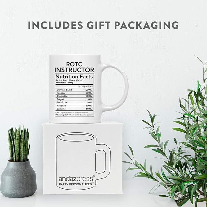 Andaz Press Funny 11oz. Ceramic Coffee Tea Mug Thank You Gift, Rotc Instructor Nutritional Facts, 1-Pack, Novelty Gag Birthday Christmas Ideas Coworker ROTC Gifts Rotc Instructor Mug JROTC Gifts