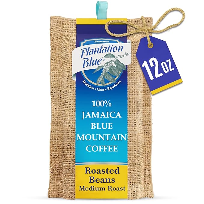 Plantation Blue 100% Blue Mountain Coffee from Jamaica, Medium Roasted Whole Beans (12oz)