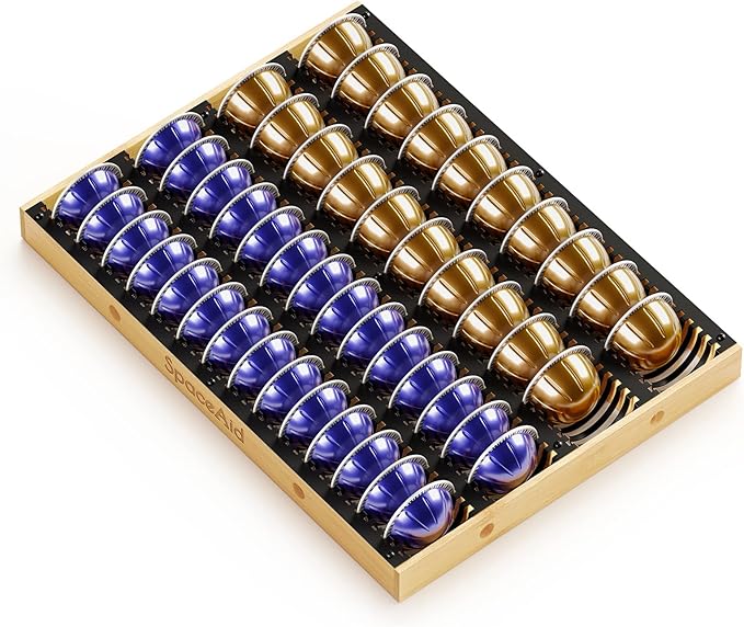 SpaceAid Coffee Pod Holder Drawer Organizer for Nespresso Vertuo Capsule, Bamboo Holder Tray Storage for Nespresso Vertuo, Compatible with 40 Big or 52 Small Vertuoline Pods (Drawer Insert)
