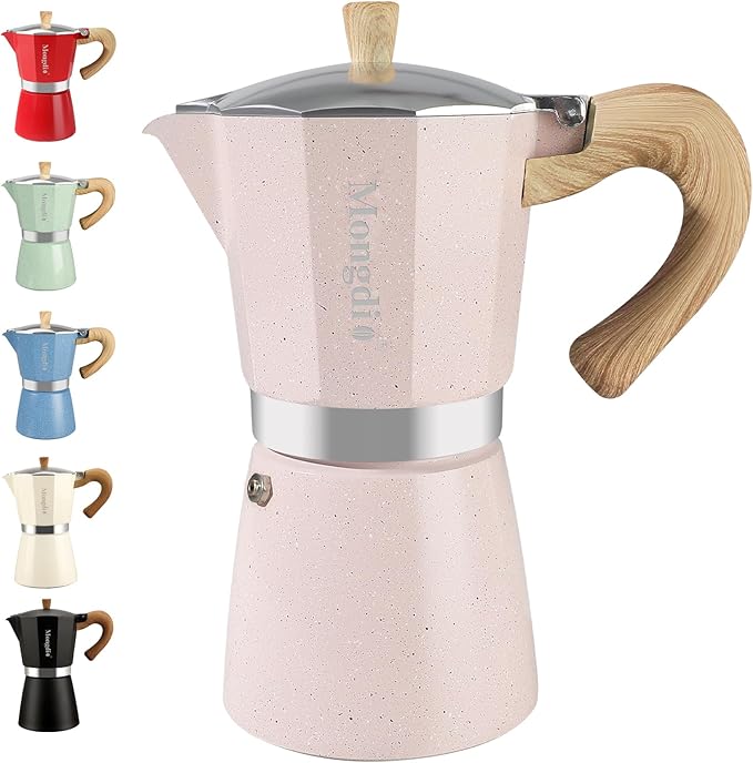 Mongdio Stovetop Espresso Maker Moka Pot, Cuban Coffee Maker Stove top coffee maker Moka Italian Espresso Greca Coffee Maker Brewer Percolator, 12 Espresso Cups, 20 oz - Pink