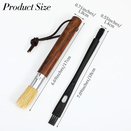 QFGasre 2Pcs Coffee Machine Cleaning Brush Espresso Brush Tools Accessories Wooden Handle and Natural Bristles Cleaning Tool Used on Group Heads Shower Screen Portafilter Home Kitchen