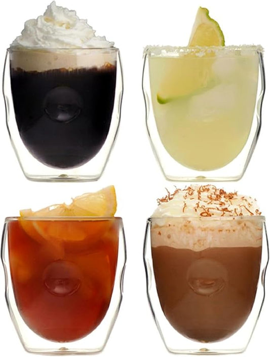 Moderna Artisan Series Double Wall 8 oz Beverage Glasses - Set of 4 Drinking Glasses