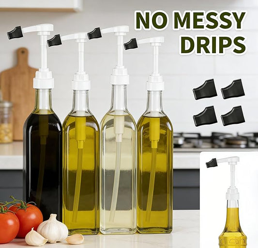 4 Pack Coffee Syrup Pump for 750ml Bottles - Universal Fit for Monin Glass Bottles | No Clog Precision Dispenser with 6 Tip Covers - Perfect for Coffee Bar, Kitchen (White)