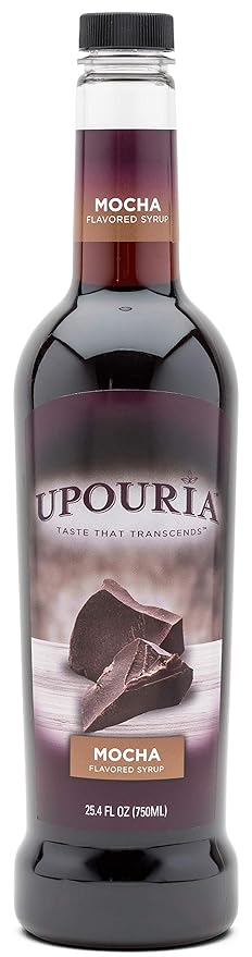 Upouria Mocha Coffee Syrup Flavoring, 100% Vegan, Gluten-Free, Kosher, 750 mL Bottle (Pack of 2) with Coffee Syrup Pump