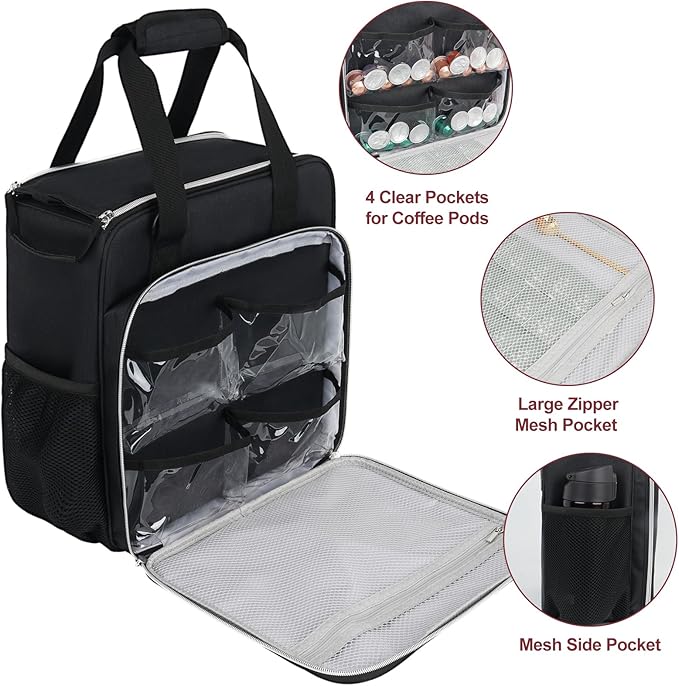 Coffee Maker Travel Bag Compatible with Keurig K-Mini,Single Serve Coffee Brewer Carrying Case Compatible for K-Mini Plus with Multiple Pockets for K-Cup Pods(Bag Only)