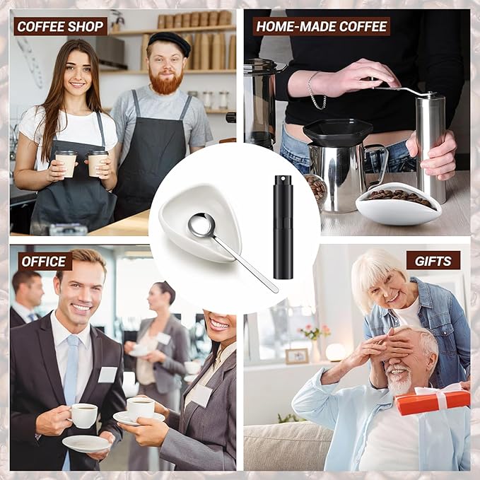 Coffee Bean Dosing Cup and RDT Spray Bottle and Spoon 3-Piece Set, Coffee Bar Accessories, Ceramic Dosing Vessel, Single Dose Measuring Tray Kit, Coffee Lover Gift