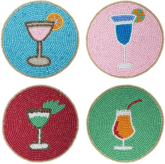 Folkulture Boho Coaster Set of 4 | 4" Round Decorative Drink Mats or Cocktail Coasters for Coffee Table & Farmhouse Decor | Cute & Stylish Table Accessories for Cups, Wine Glasses, Bar, Party or Gift
