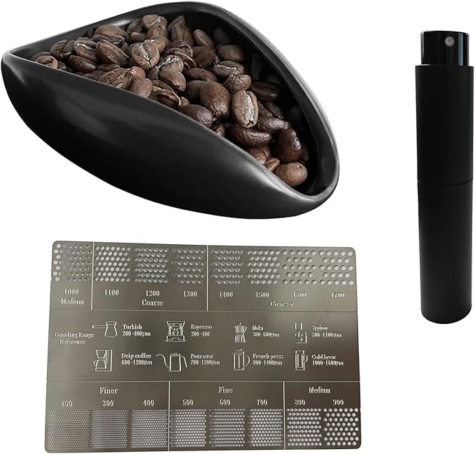 NONGKANG Ceramic Coffee Bean Dosing Cup and Spray Bottle Set - 10ml Static Reduction Sprayer, Espresso Accessories Kit with Coffee Grind Size Ruler for Home, Camping, Office(Black)