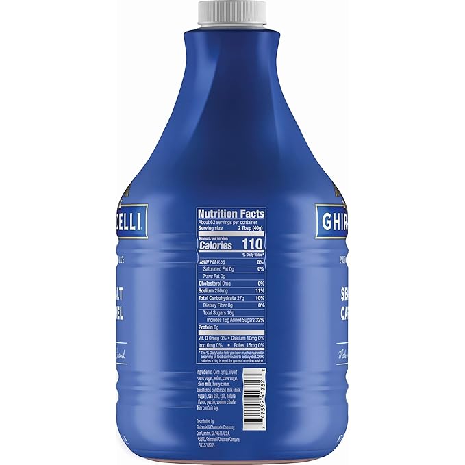 Ghirardelli Sea Salt Caramel Flavored Sauce, 87.3 Ounce Bottle with Ghirardelli Stamped Barista Spoon & Pump