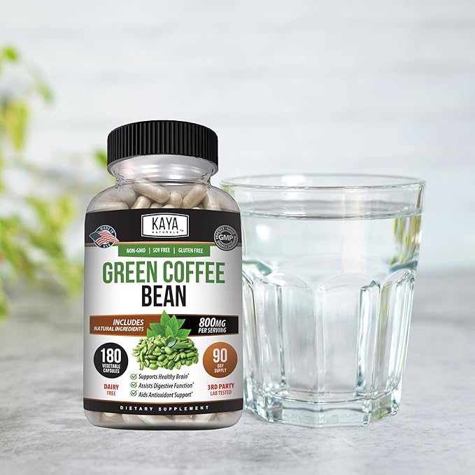 Kaya Naturals Green Coffee Bean Extract - Non-GMO, Gluten-Free Supplement 180 Count