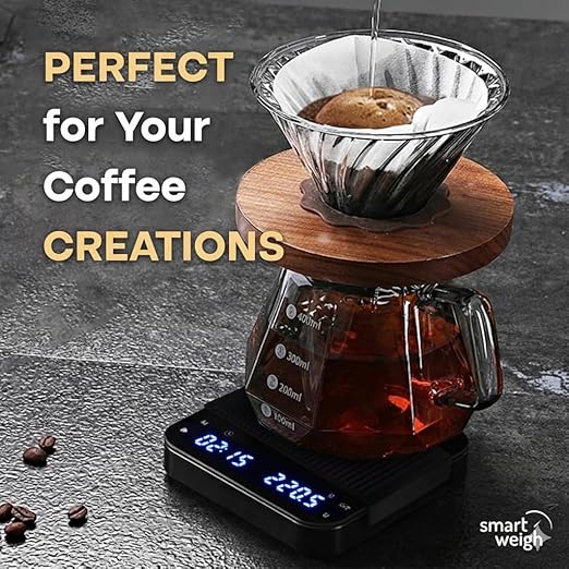 Smart Weigh Pro Coffee Scale with Auto Timer, 3000g/0.1g High Precision Digital Espresso & Kitchen Scale, Measures in g, oz, lb, lb:oz, ml, fl'oz, Large LED Display, Rechargeable USB-C