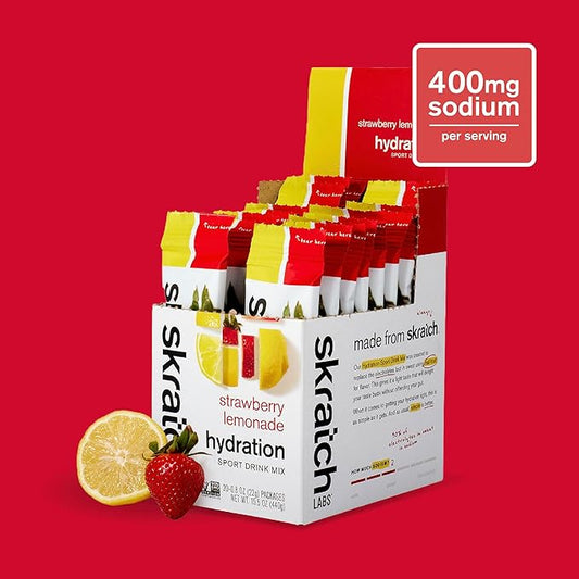 Skratch Labs Hydration Sports Drink Mix Packets – Real‑Fruit Electrolyte Powder for Fast Hydration & Endurance | Strawberry Lemonade | 20 Pack | Vegan, Non‑GMO, Clean Ingredients