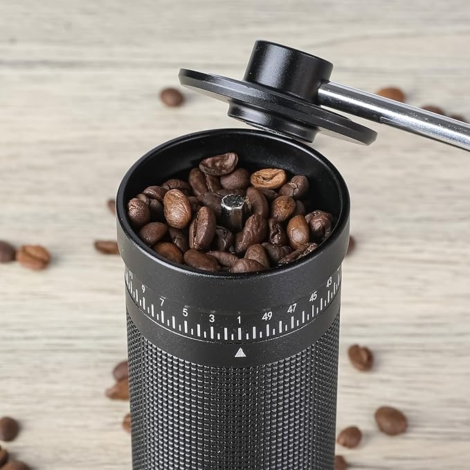 Manual Coffee Grinder with Stainless Steel Conical Burr, Hand Coffee Grinder with External Adjustable Grind Setting for Espresso (Black)
