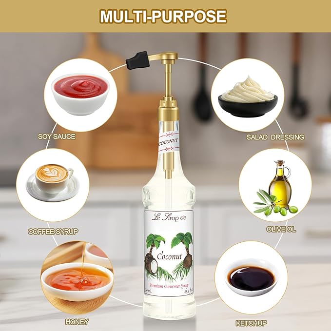 2 Golden Syrup Pump Heads, Exclusively Compatible with Glass 750 ml (25.4 fl oz) Bottles (2-Pack), Featuring Pointed Cap