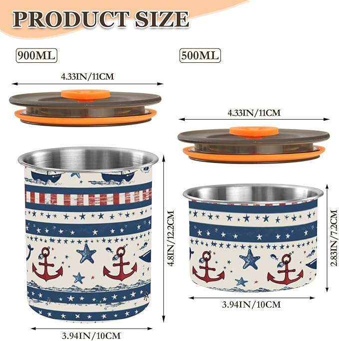 ALAZA Sailboat Anchor Stars Stripe Airtight Coffee Bean Canister 900ml Food Storage Containers with Lids For Gournd, Tea, Sugar, Flour, Rice, Cereal, Candy Cookie Jar