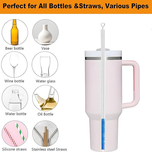 Milk Foamer Hose Brush, Long Thin Nylon Tube Cleaning Brushes Ideal for Espresso & Coffee Machine Attachments,Stainless Steel Straw Cleaning Brushes Test Tube 11.8 Inch Long and Flexible Handle