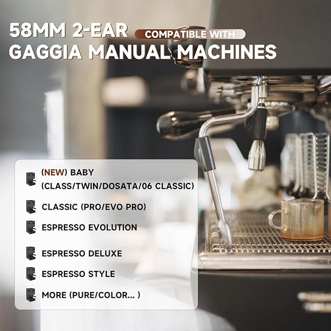 58mm Bottomless Portafilter with Double Shot Filter Basket & Wood Handle for Gaggia Classic, Espresso Pure, Color, Dose, Evolution, Baby Twin and More Semi-Automatic Espresso Machine