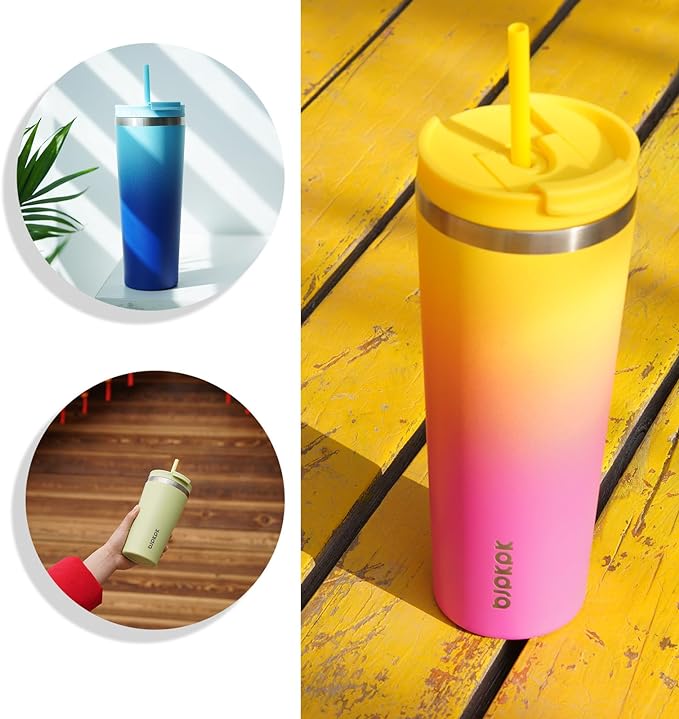 BJPKPK 34oz Stainless Steel Insulated Tumbler With lid And Straw Travel Coffee Thermal Tumblers Cup For Women And Men,Modern Blue