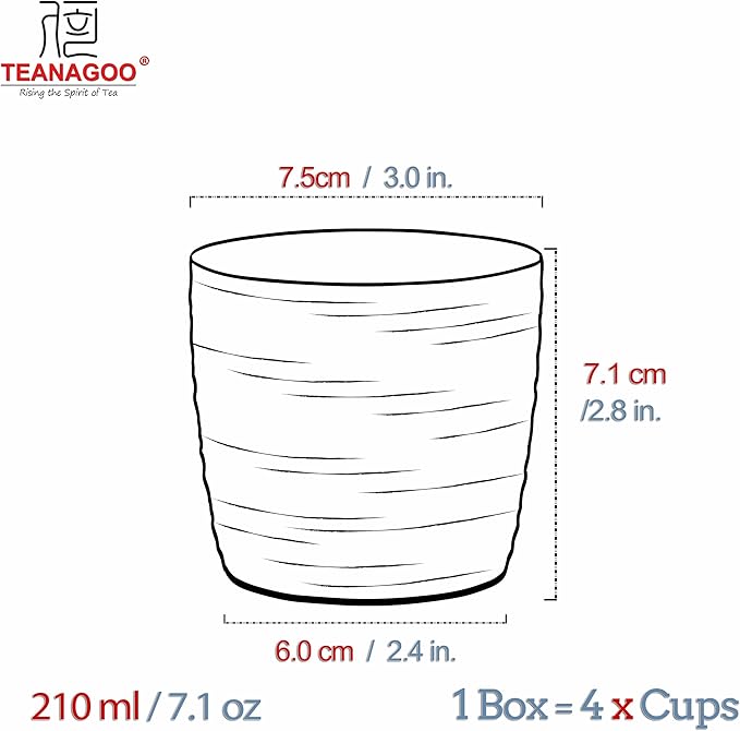 TEANAGOO Japanese Tea Cup, 7.1 Oz / 210 ml, Pure White, 4 Pcs/Box, Asian Tea Cup, Microwave & Dishwasher Safe