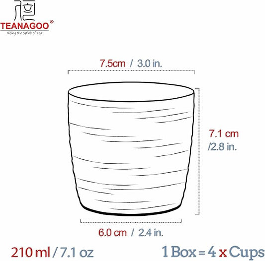 TEANAGOO Japanese Tea Cup, 7.1 Oz / 210 ml, Pure White, 4 Pcs/Box, Asian Tea Cup, Microwave & Dishwasher Safe