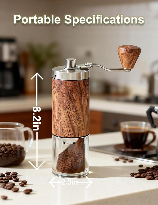 Manual Coffee Grinder with 5 Adjustable Settings Portable Conical Burr Mill with 30g Capacity for Espresso French Press Pour Over Travel & Home Use Elegant Wood Grain Finish