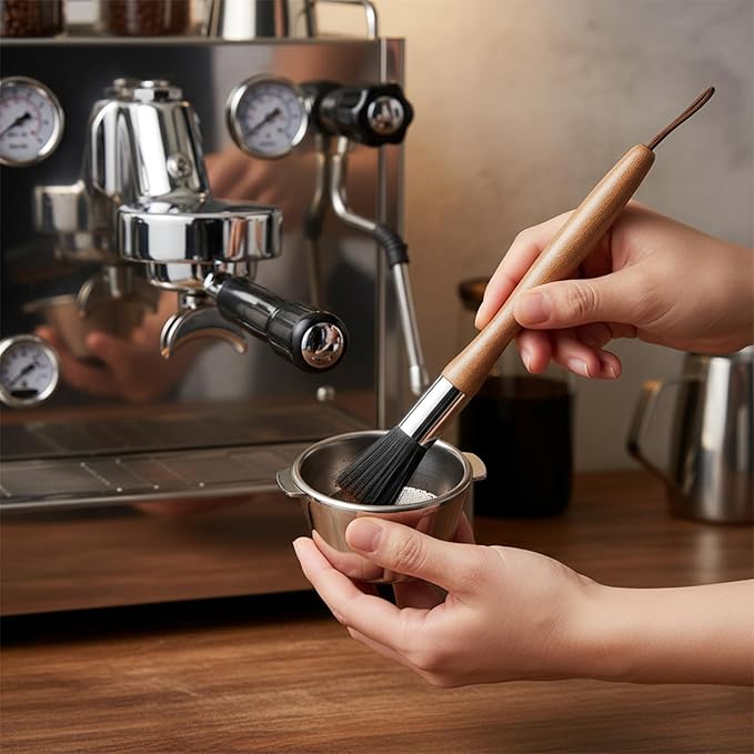 Nogeqi Espresso Maker Coffee Brush Coffee Cleaning Brush Machine Cleaner Tool With Wooden Handle Walnut Boar Bristles Beech Wood For Home Kitchen Barista With Hanging Loop