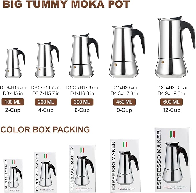 DITOSH 9 Cup Stovetop Espresso Maker Stainless Steel Moka Pot Stove Top Percolator Italian Coffee Makers Capable Mocha Greca Machine Cafe Classic Induction Cookers for Home and Camping 450ml 15oz