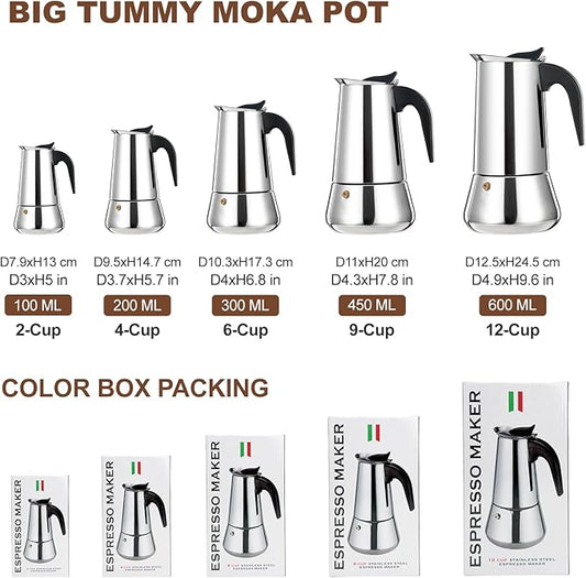 DITOSH 9 Cup Stovetop Espresso Maker Stainless Steel Moka Pot Stove Top Percolator Italian Coffee Makers Capable Mocha Greca Machine Cafe Classic Induction Cookers for Home and Camping 450ml 15oz
