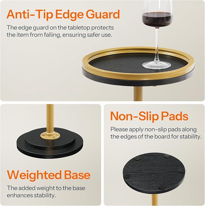 HOOBRO Small Round Side Table, Drink Table, Coffee Martini Table with Pedestal Accent for Small Spaces in Living Room, Bedroom, Sofa Couch, Black and Gold DB168BZ01