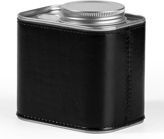 Airtight Coffee Container 5oz - Black PU Leather Coffee Storage Canister with One-Way Valve for Freshness, Portable Coffee Bean Holder for Camping, Hiking, Travel
