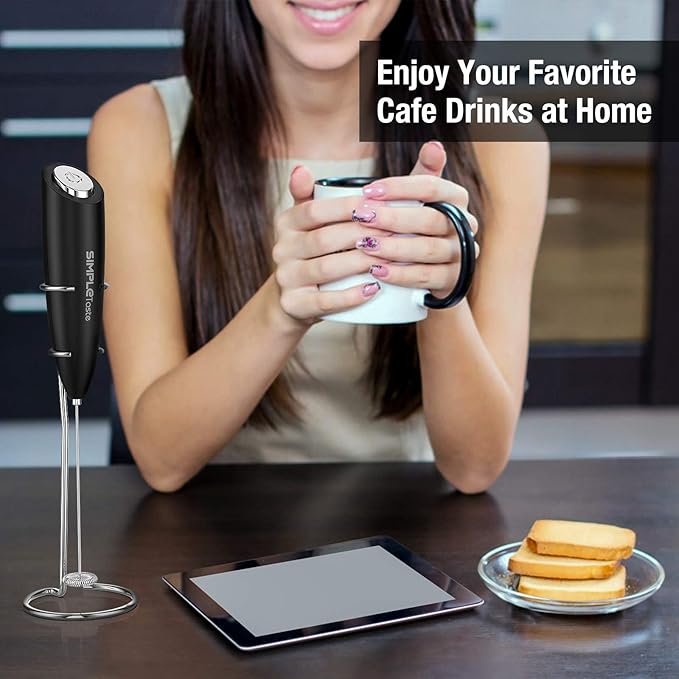SIMPLETaste Milk Frother Handheld Battery Operated Electric Foam Maker, Drink Mixer with Stainless Steel Whisk and Stand for Cappuccino, Bulletproof Coffee, Latte