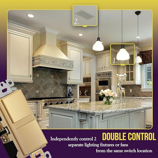 ENERLITES Double Paddle Rocker Decorator Switch, Ground Terminal, Clamp-Type Back Insert Wiring, Copper Wires Only, Single Pole, Residential/Commercial Grade, 15A 120-277VAC, 62834-GD, Gold