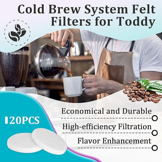 20 Pcs Cold Brew System Felt Filters Compatible With Toddy, Reusable Coffee Filters Fit for Nispira Replacement Water Filter and Alocs Coffee Filter