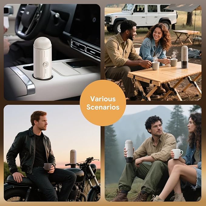 Portable Electric Espresso Coffee Maker for Ground Coffee & NS Capsule Espresso Machine Fast Self-Heating Technology‌ with USB-C Perfect for RV, Hiking, Camping, Office & On-the-Go Lifestyles, White