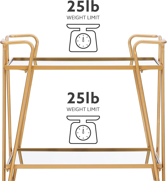 Linon Gina Mid-Century Bar Cart, Gold