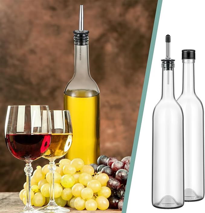Maxdot 2 Pcs Long Neck Bottle with Pourer 750ml Glass Liquor Bottle juice Pour Bottles Syrup Bottles Glass for Home Wine Liquor Juice Making Wedding Anniversary Party
