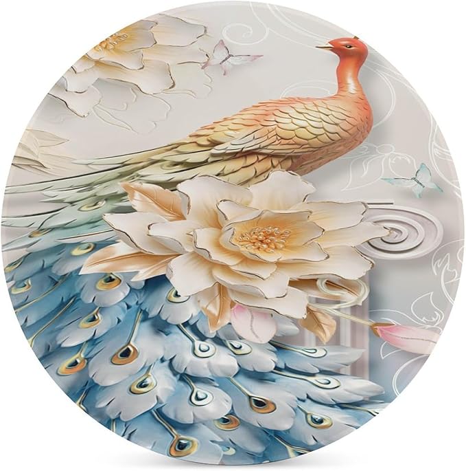 Round-6PCS Peacock Ceramic Coasters, Round Absorbent Drink Coasters, Vintage Country Flower Beautiful Peacock Floral Ceramic Table Coasters for Coffee, Beverage, Wine, Beer Coasters