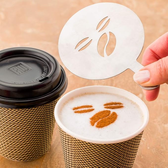 Restaurantware Coffee Art Stencil Pack of 1 Stainless Steel Cafe Bean Decorating Stencil for Latte Art, Reusable Tool With Built-In Handle, Dishwasher-Friendly Coffee Shop Accessory