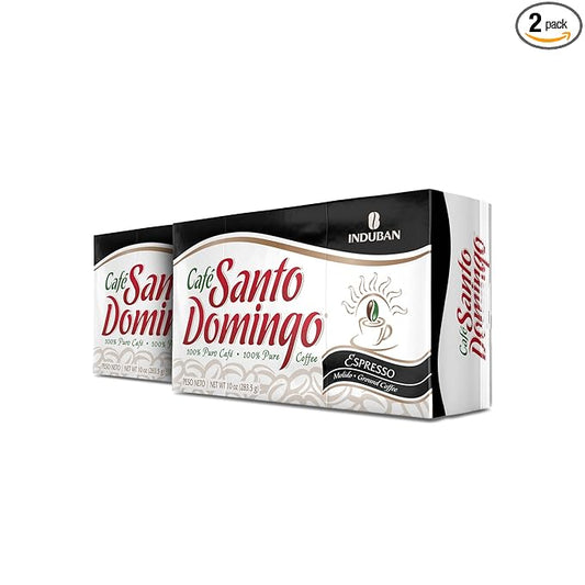 Café Santo Domingo Espresso, 10 oz Vacuum Bag, Ground Coffee, Dark Roast - Product from the Dominican Republic (Pack of 2)
