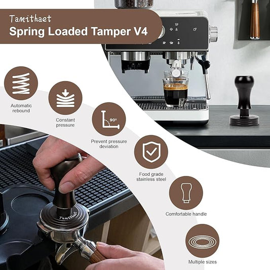 Professional Espresso Tamper Kit - Calibrated Spring Loaded Coffee Tamper with Stand, 58mm Stainless Steel Espresso Hand Tamper Base for Barista & Home Coffee Machines,Black