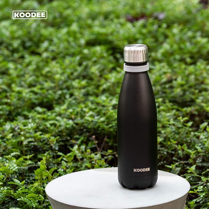 koodee Kids Insulated Water Bottle-17 oz Stainless Steel Double Wall Vacuum Flask Cola Shape Leak Proof Sports Water Bottle for School (Black-Purple)