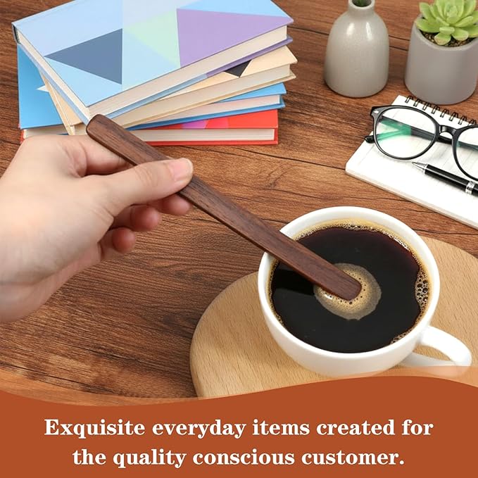 4Pcs Black Walnut Wood Coffee Stirrers, 6″ Flat-head Coffee Stir Sticks, Individually Wrapped Wooden Stir Sticks, Eco-Friendly Wood Stick for Drinks, Tea, Great for peanut butter etc.